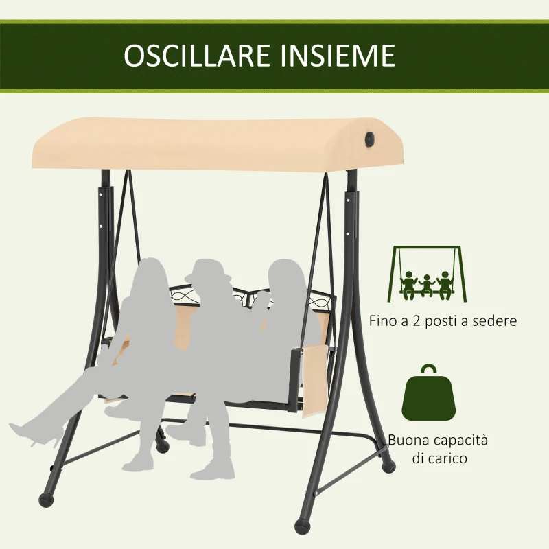 Outsunny Dondolo da Giardino 2 Posti con Tetto Parasole Regolabile e Tasche Laterali, Beige