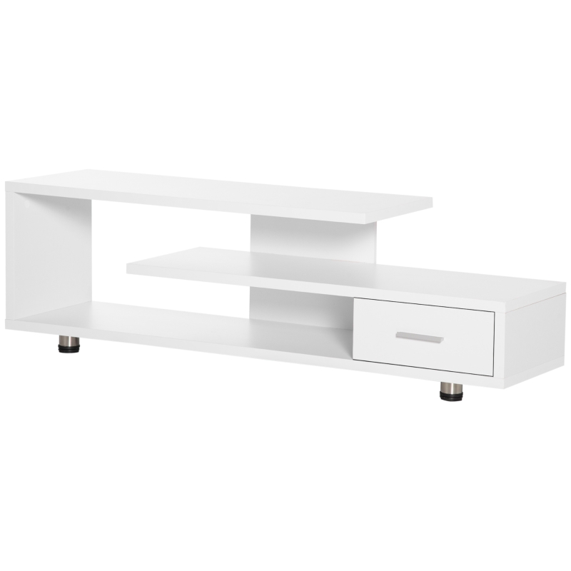 HOMCOM Mueble de TV para Televisor de hasta 45" Mesa de Salón Moderna con Estantes y Cajón 135x35x41,7 cm Blanco