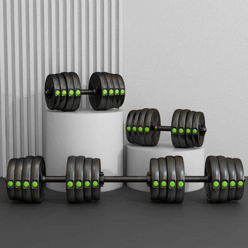 SPORTNOW Kit de Mancuernas 30kg 2 en 1 con Barra de Pesas Mango Antideslizante para Entrenamiento de Fuerza Negro Verde