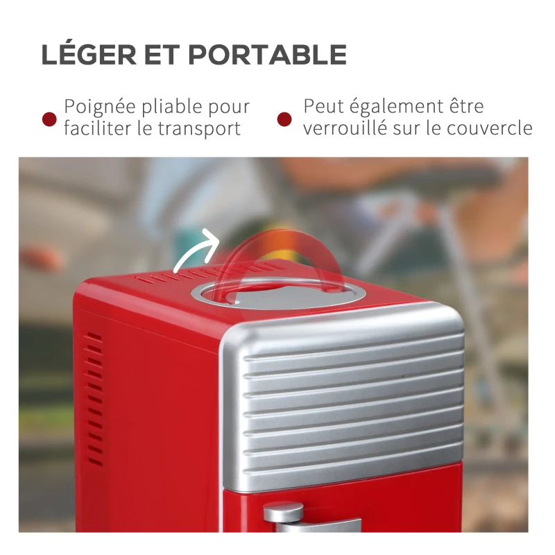 Outsunny Mini réfrigérateur 6L 8 canettes 330ml AC 240V DC 12V petit réfrigérateur portable refroidit et réchauffe