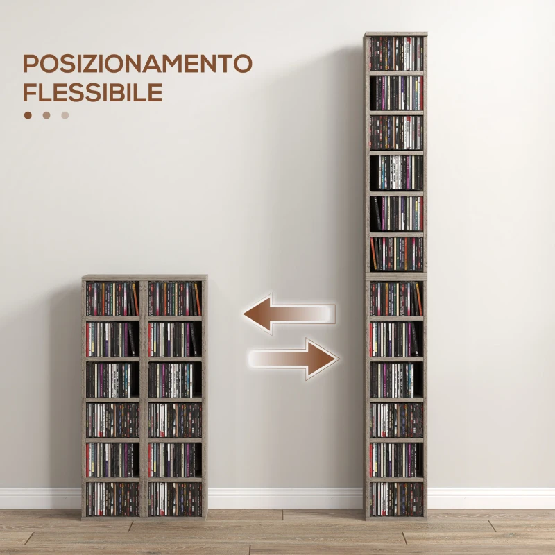 HOMCOM Set di 2 Scaffali Porta CD con Mensole Regolabili per 204 CD, 21x22.5x88.5 cm, Grigio
