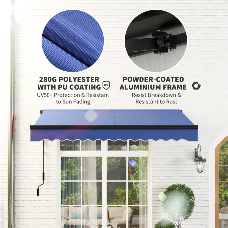 Outsunny 2.5 x 2m Electric Awning with LED Light and Remote Controller, Aluminium Frame DIY Retractable Awning, UV50+ Sun Shade Canopy for Garden Patio Deck Door Window, Blue