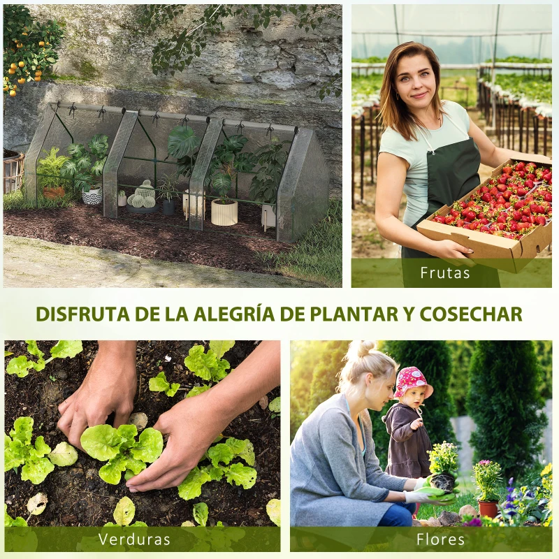 Outsunny Invernadero de Exterior Invernadero de Jardín 270x90x90 cm Tipo Caseta con 3 Ventanas Marco de Acero y Cubierta de PE 140g/㎡ para Cultivo Plantas Flores Tomates Blanco