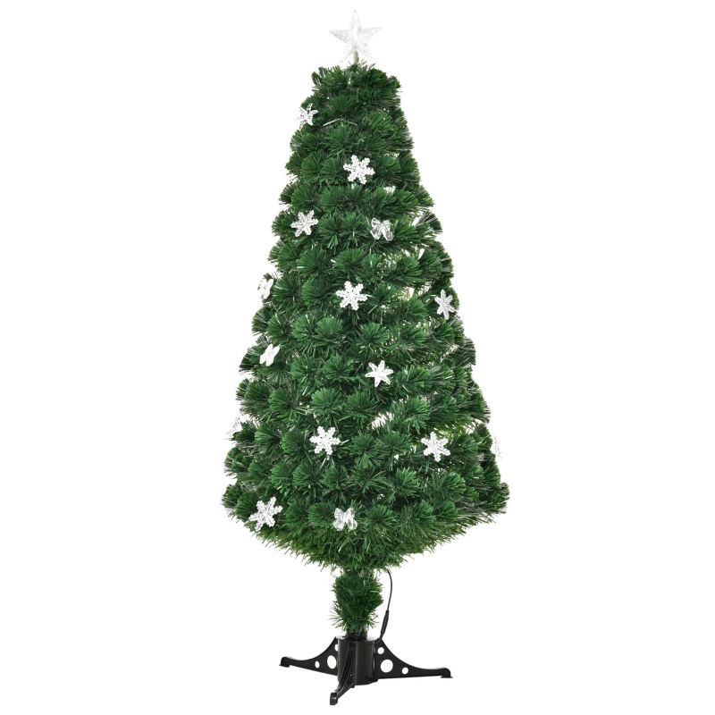 HOMCOM 5FT Prelit Artificial Christmas Tree Fiber Optic LED Light Holiday Home Xmas Decoration Tree with Foldable Feet, Green