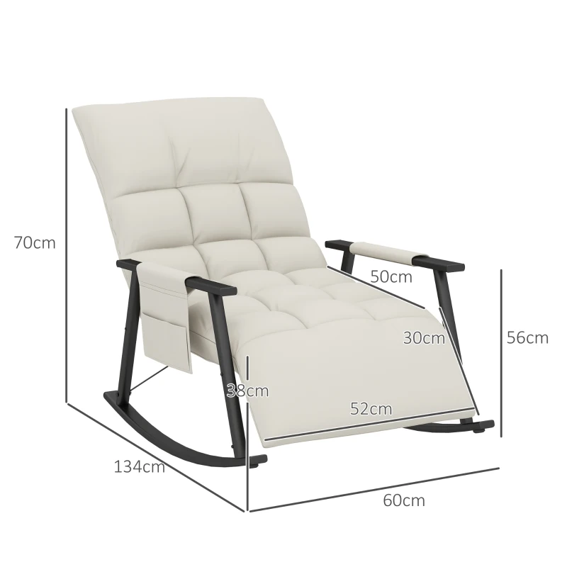 HOMCOM Fauteuil à bascule, fauteuil allaitement repose-pieds et dossier réglables capacité 120 kg 60 x 134 x 70 cm crème