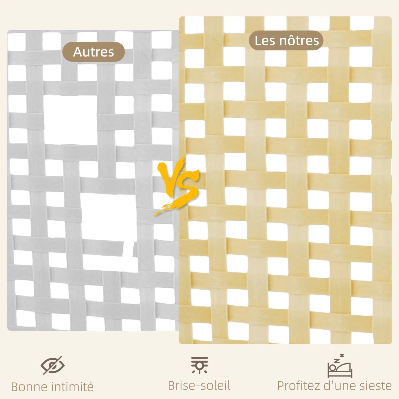 HOMCOM Paravent interieur en bois 4 panneaux 170 x 160 cm pliable et portable, motif tissé à la main, bois naturel