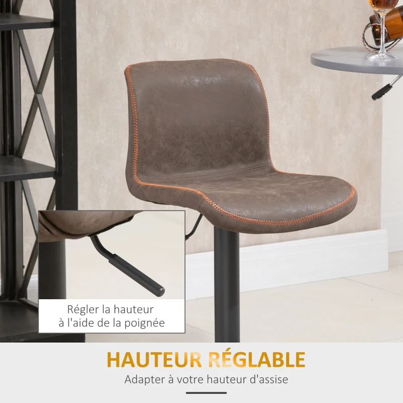 HOMCOM Lot de 2 tabourets de Bar Vintage réglable pivotant avec Repose-Pied PU Marron surpiqûre Orange