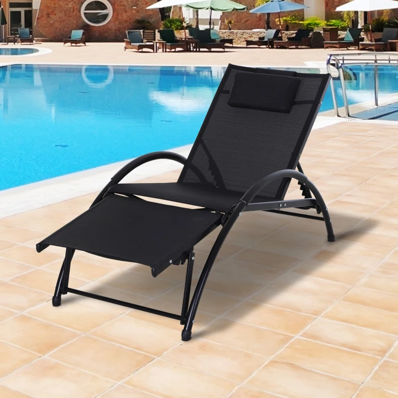 Outsunny Tumbona de Jardín Aluminio Reclinable con Respaldo Ajustable de 5 Niveles Reposapiés Regulable y Reposacabezas Extraíble para Terraza Balcón Exterior 66x152x81 cm Negro