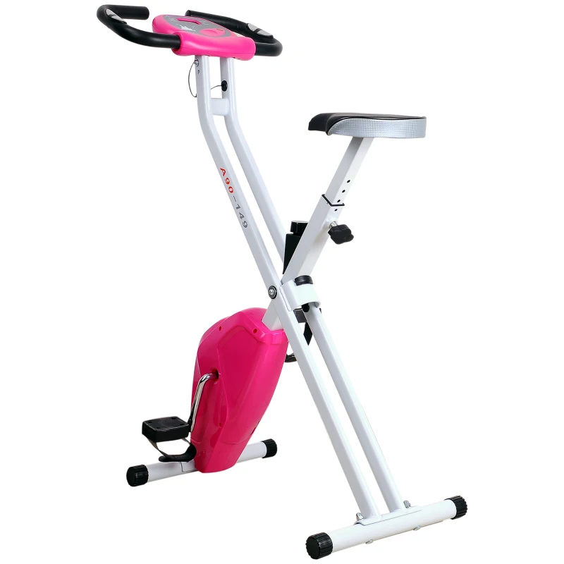 HOMCOM Vélo d'appartement cardio Fitness pliable écran LCD résistance et selle réglable rose
