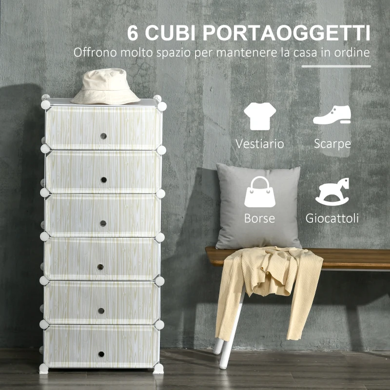 HOMCOM Mobile Scarpiera Modulare Salvaspazio, 6 Cubi 45x35x17 cm in Acciaio e PP, Bianco