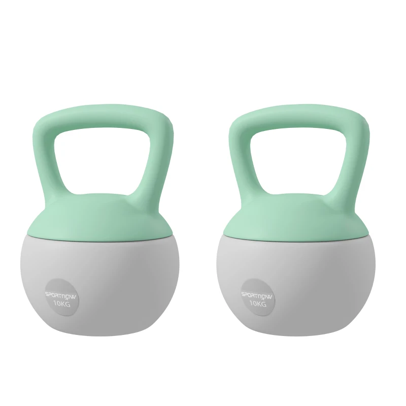 SPORTNOW 2 x 10kg Soft Kettlebell, Kettle Bell with Non-Slip Handle, for Home Gym, Strength Training, Cardio - Grey and Green