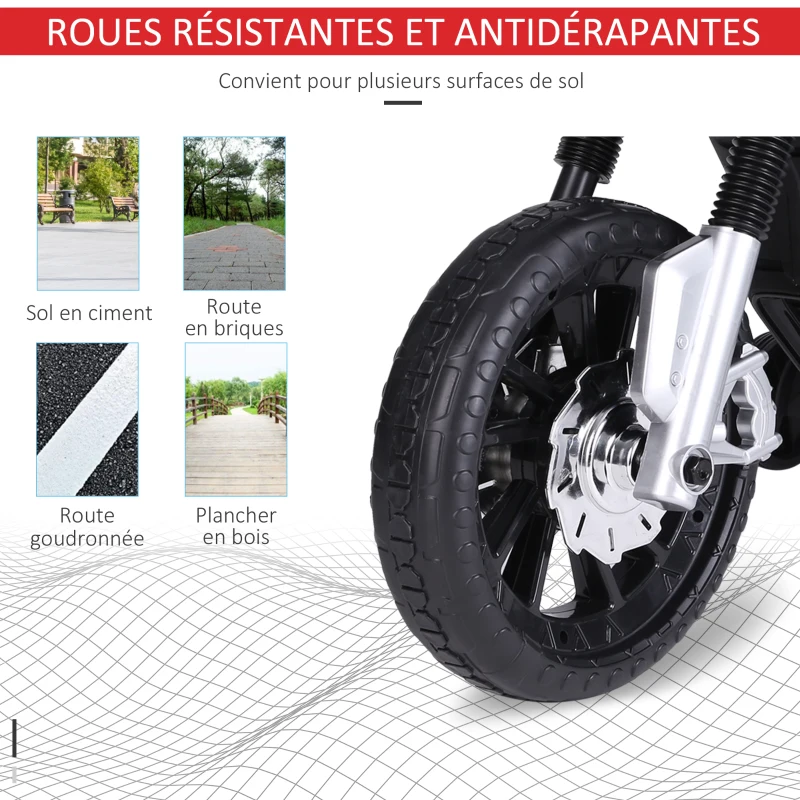 HOMCOM Moto électrique pour Enfants de 3-6 ans 25 W 6 V 3 Km/h Effets Lumineux et sonores roulettes Amovibles Charge max. 30 kg Rouge(m-5)