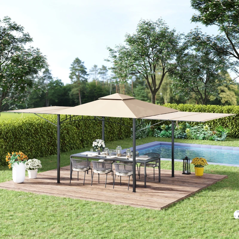 Outsunny Tonnelle pavillon de jardin 3x3m auvent pliable double toit pour ventilation auvents réglables structure en métal tissu polyester 3L x 3l x 2,7H m beige