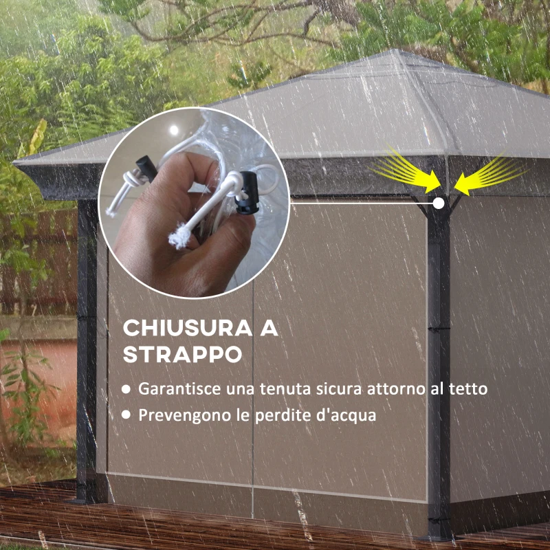 Outsunny Copertura per Gazebo 3x3 m in PVC Impermeabile e Trasparente con Corde di Sicurezza, 300x300x80 cm