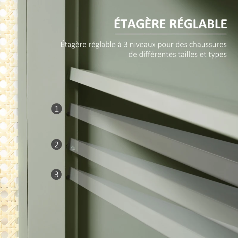 HOMCOM Meuble à chaussures meuble de rangement à chaussures meuble d'entrée avec 2 portes effet cannage tiroir 80 x 40 x 110 cm(m-5)