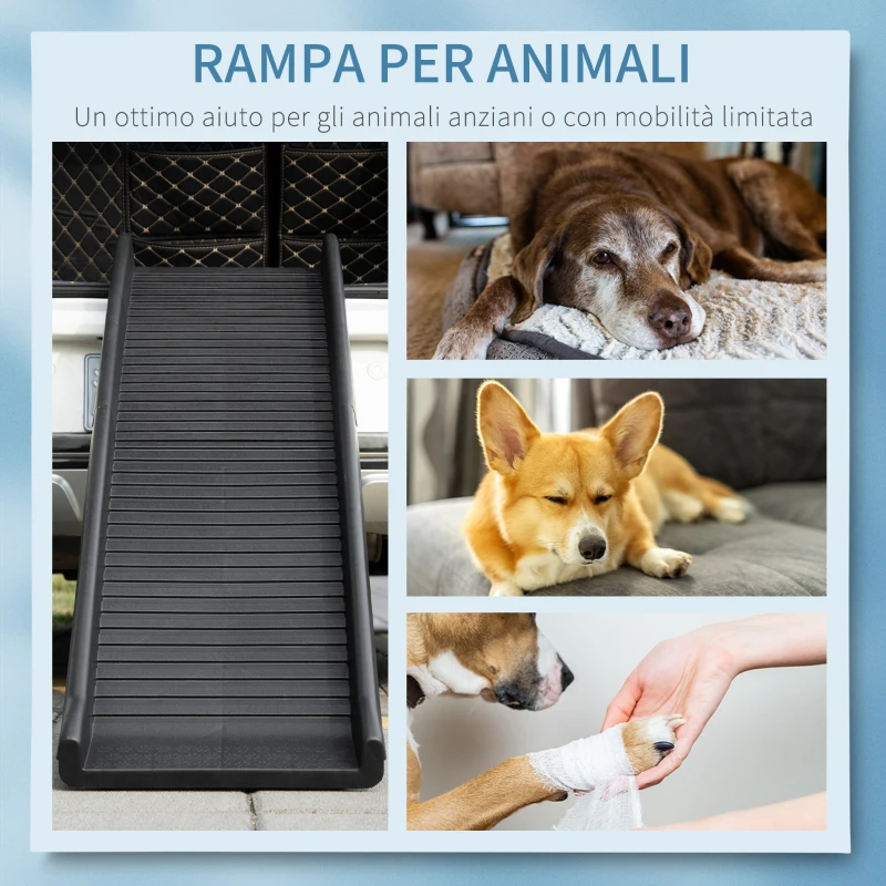 PawHut Rampa per Cani in Plastica PP, per Bagagliaio Inferiore a 75 cm, 155x39x14 cm, Nero