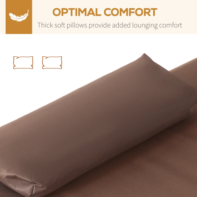 Outsunny Double Hammock Sun Lounger Bed Canopy Shelter Wheels 2 Pillows Patio Brown