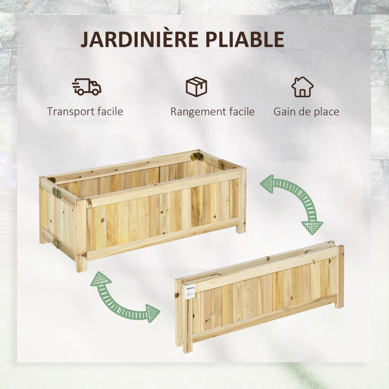 Outsunny Jardinière sur Pied Pliable bac à Fleurs dim. 70L x 30l x 25H cm Corps Aspect Lattes Bois Sapin pré-huilé