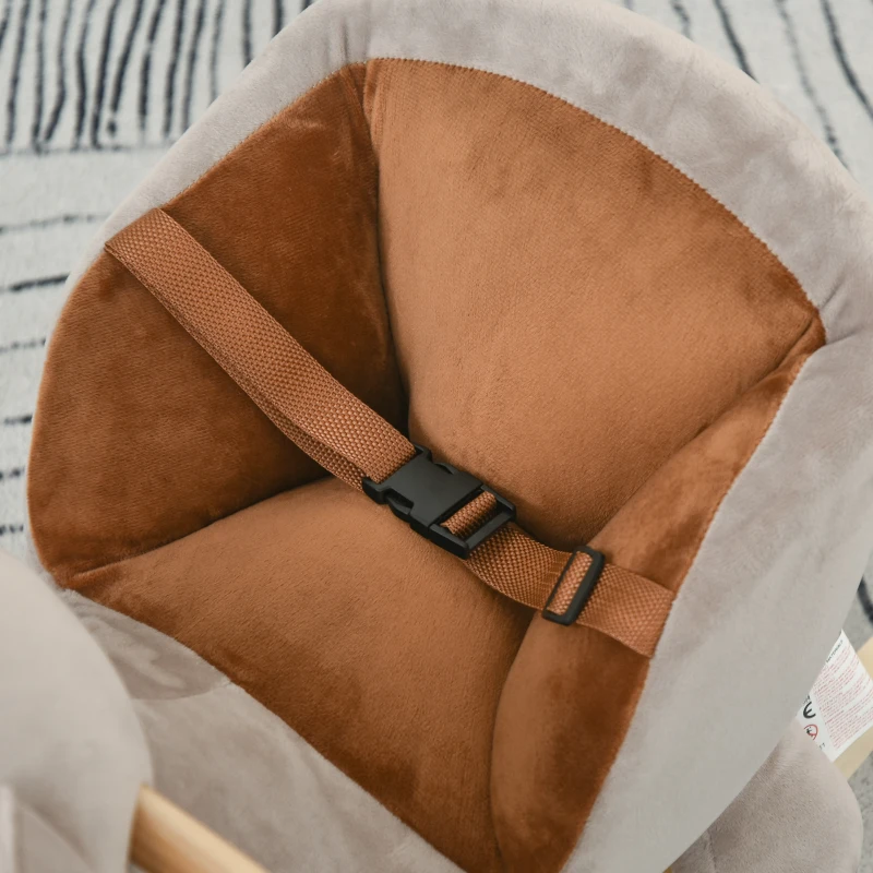 HOMCOM Cheval à Bascule Jouet à Bascule Ourson pour Enfants de 18-36 Mois Fauteuil intégré Ceinture de sécurité Fonction sonore grognement Gris Marron