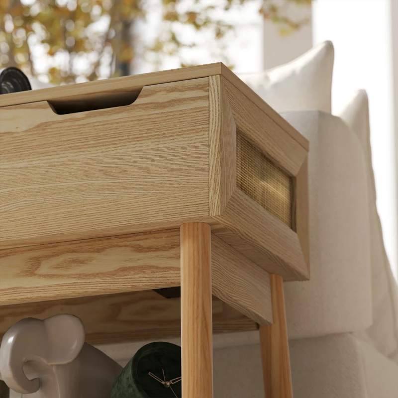 HOMCOM Tavolino da Salotto in Stile Boho con Ripiano a Scomparsa e Ripiano Aperto, in MDF, 30x60x60.5 cm, color Legno