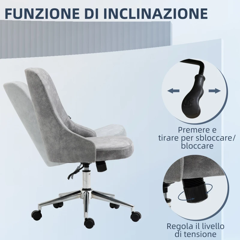 Vinsetto Sedia da Ufficio Regolabile in Altezza con Funzione Girevole e Inclinabile a 360°, 56x63x85-95 cm, Grigio