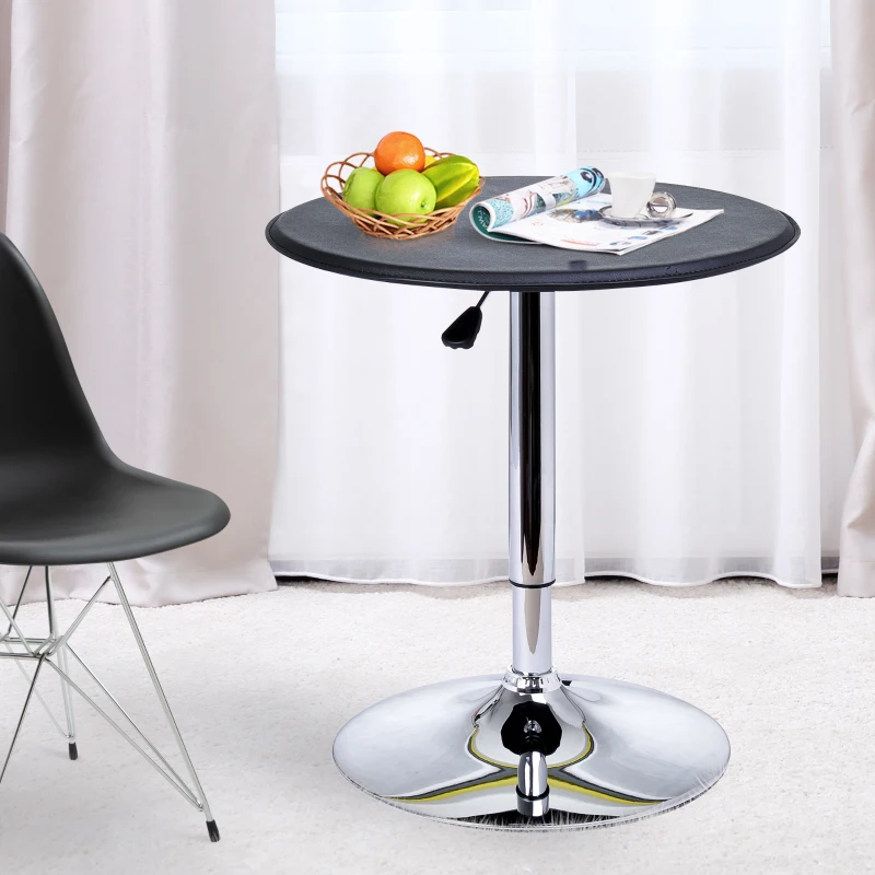 HOMCOM Table de Bar Table Bistro Mange-debout Chic Style Contemporain Table Ronde Hauteur réglable 67-93 cm Ø 63 cm Plateau pivotant 360° métal chromé PVC Noir