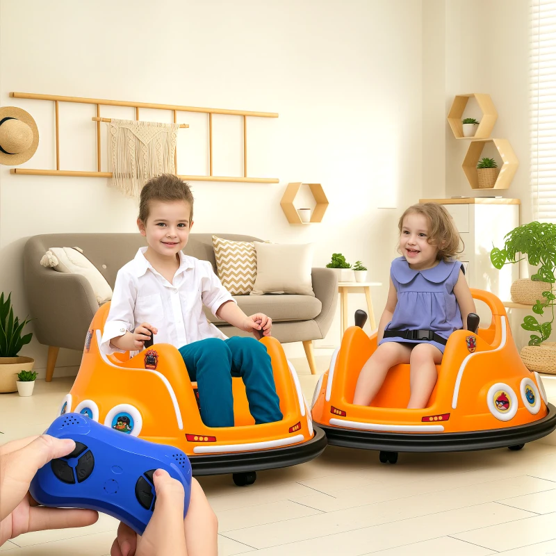 AIYAPLAY Angry Bird Licensed Waltzer Car, 12V Kids Bumper Car w/ Joysticks, Remote, Music LED Lights, Orange