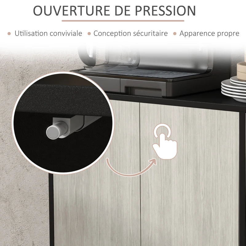 HOMCOM Buffet de cuisine meuble de rangement 2 placards avec étagères réglables, 121 x 37 x 75 cm, noir et aspect bois gris