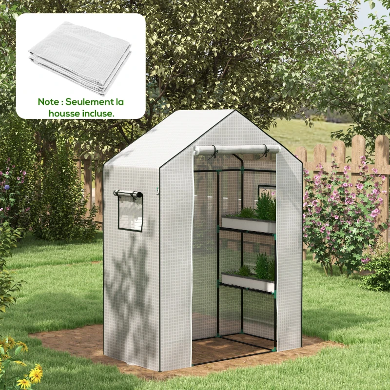 Outsunny Bâche de remplacement pour serre de jardin 140 x 73 x 190 cm avec fenêtre, porte anti-UV pour le jardin - Blanc