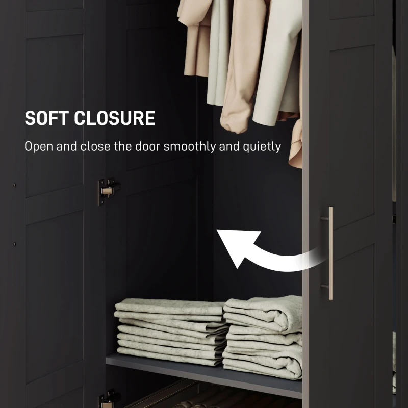 HOMCOM Double Panel Door Wardrobe, with Shelves - Black
