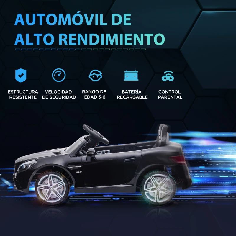 AIYAPLAY Coche Eléctrico para Niños de +3 Años Mercedes SLC 300 con Batería 12V Mando a Distancia Faros LED Bocina Música Negro