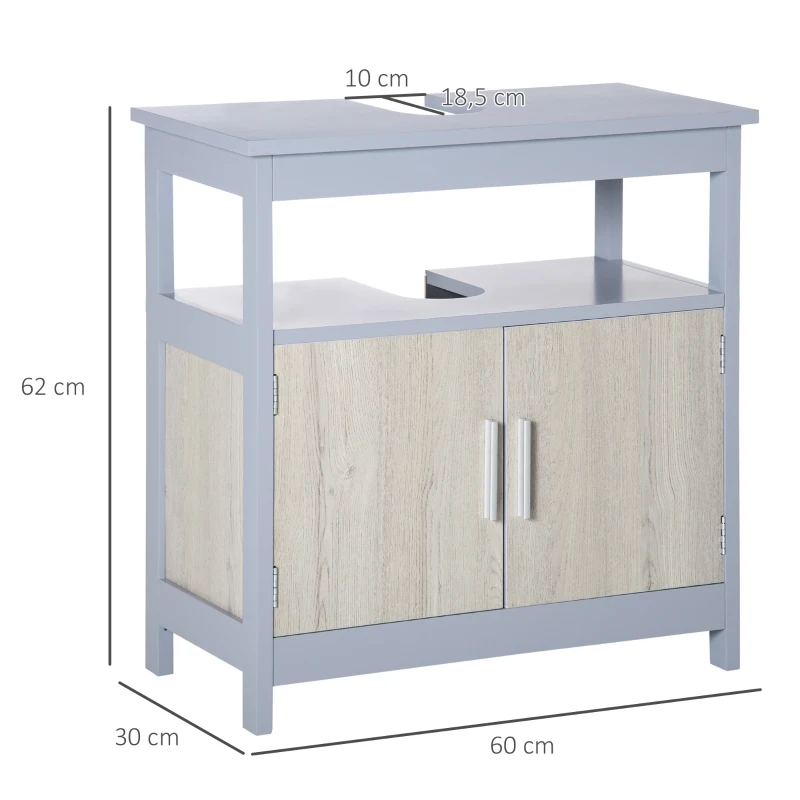 kleankin Mueble para Debajo del Lavabo Armario de Suelo de Baño con 2 Puertas y Estante Estilo Moderno 60x30x62 cm Gris