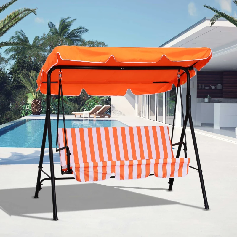 Outsunny Balancelle de Jardin 3 Places Toit Inclinaison réglable Coussins Assise et Dossier 1,72L x 1,1l x 1,52H m Acier Noir Polyester Orange