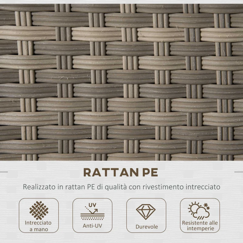 Outsunny Set Salotto da Giardino in Rattan PE con Divano 3 Posti, 2 Poltrone, 2 Sgabelli e Tavolo, Grigio