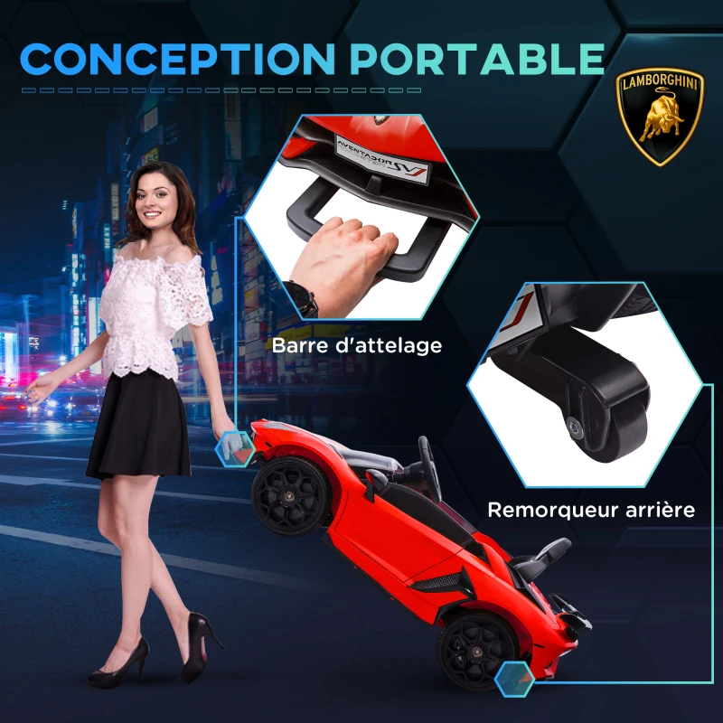 HOMCOM Voiture électrique pour enfants licence Lamborghini Aventador SVJ 12V avec portes papillon télécommande 3-5 KM/H rouge(m-5)