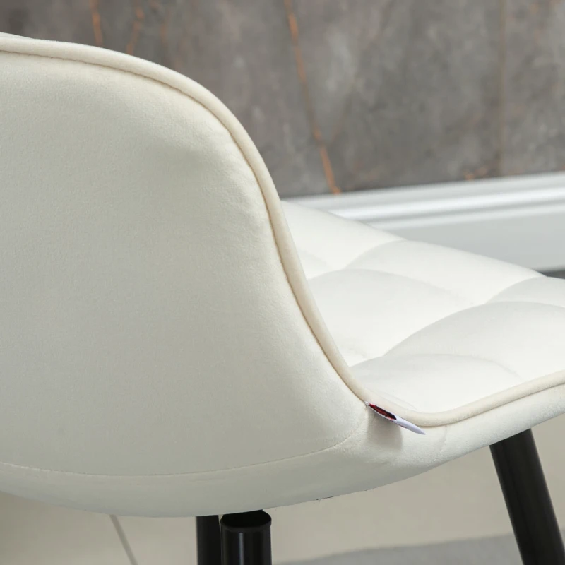 HOMCOM Set 2 Sgabelli da Bar con Schienale e Poggiapiedi in Stile Nordico in Metallo e Velluto, color Crema, 45x47x84 cm