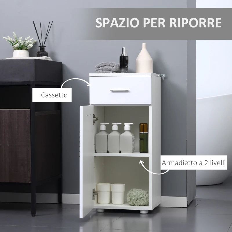 kleankin Mobile Bagno in Legno con Cassetto e Armadietto 1 Anta con Mensole, 35x30x77.5cm