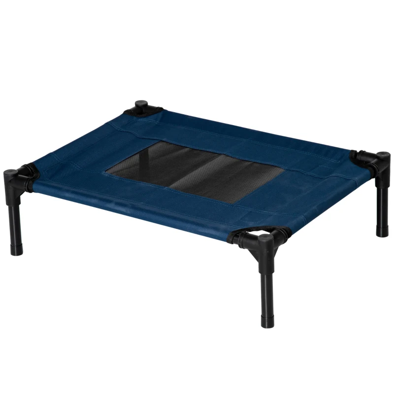 PawHut Cama Elevada para Perros Gatos Portátil Cama para Mascotas con Zona de Malla Transpirable y Tela Oxford para Interior Exterior 61x46x18 cm Azul