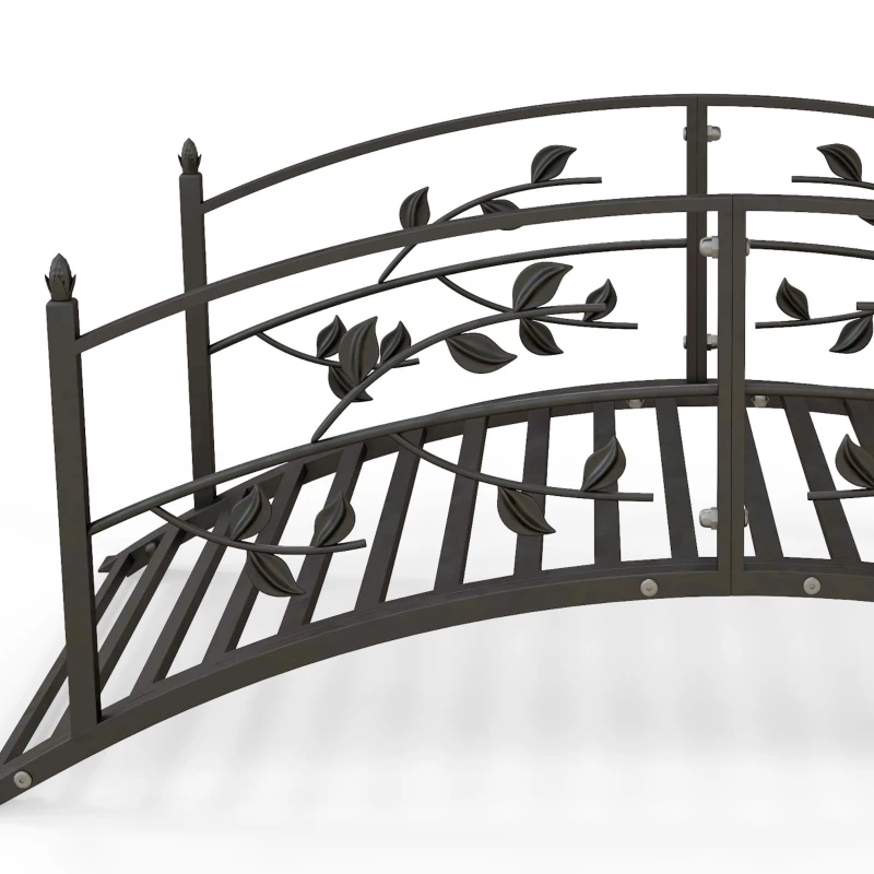 Outsunny Pont de jardin pont de bassin décoration du jardin dim. 119L x 67l x 47H cm avec balustrade motif de vigne acier noir