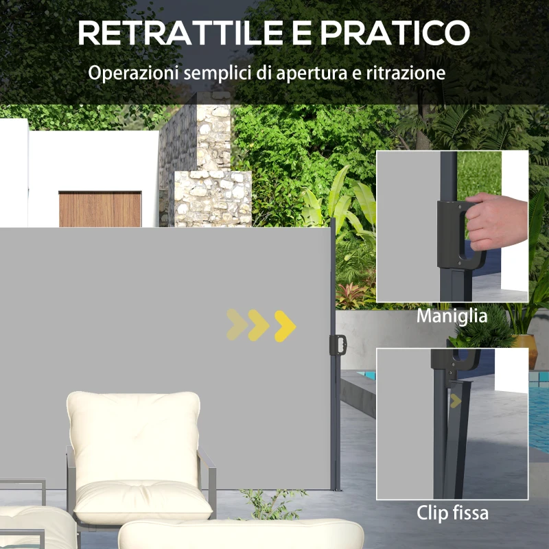 Outsunny Tenda Laterale Retrattile 400x180 cm con Maniglia, in Metallo, Alluminio e Poliestere, Grigio Chiaro