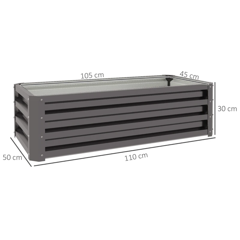 Outsunny Set of Two 110 x 50cm Steel Planter Boxes -  Dark Grey