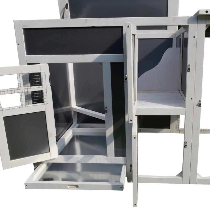 PawHut Pollaio per Galline Ovaiole da Esterno con Tetto Impermeabile e Zona di Corsa, Nidificazione in Legno, 160x75x80 cm, Grigio e Bianco