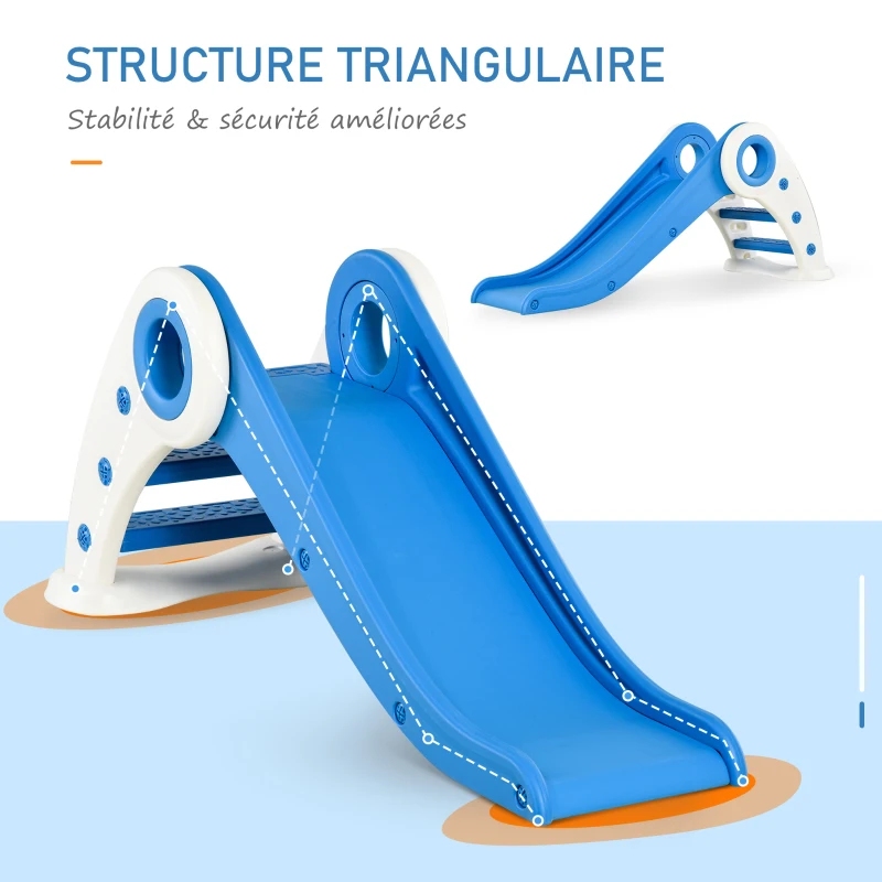 HOMCOM Toboggan Enfant Pliable 3 à 6 Ans Usage intérieur extérieur dim. 120L x 50l x 56H cm HDPE Bleu
