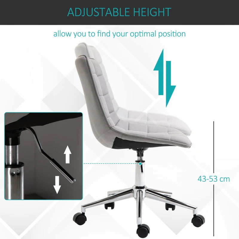 Vinsetto Ergonomic Office Chair Desk Chair with Adjustable Height Soft Breathable Fabric 360° Casters, Grey
