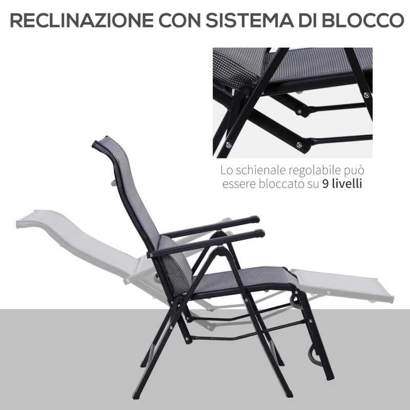 Outsunny Sdraio da Giardino Zero Gravity Set 2 Pz, Regolabile su 9 Livelli, con Cuscini, 65x70x111cm, Grigio