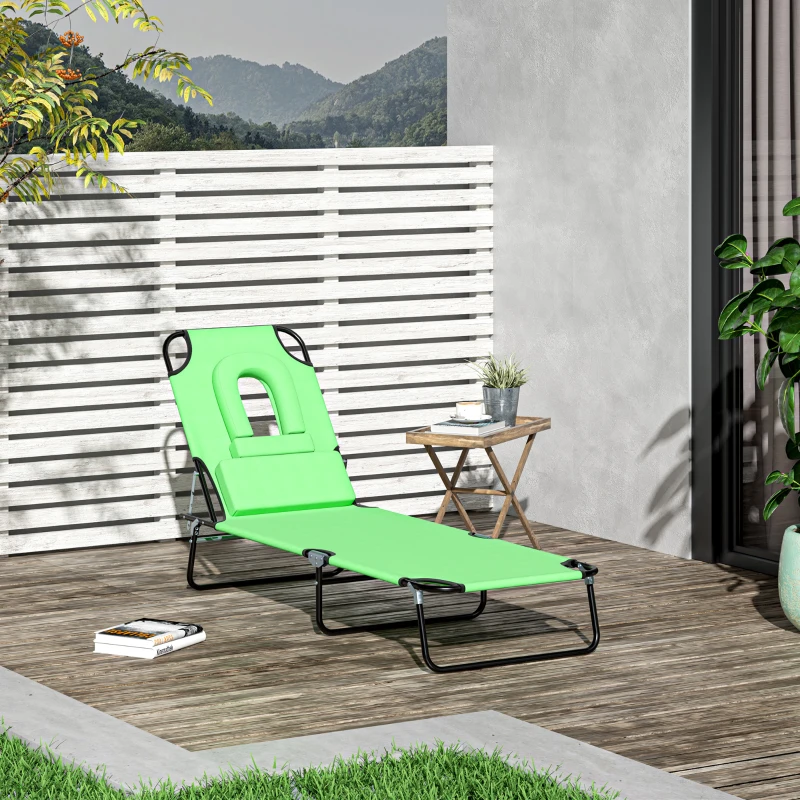 Outsunny Bain de Soleil Pliable transat inclinable 4 Positions Chaise Longue 3 Coussins fournis Vert