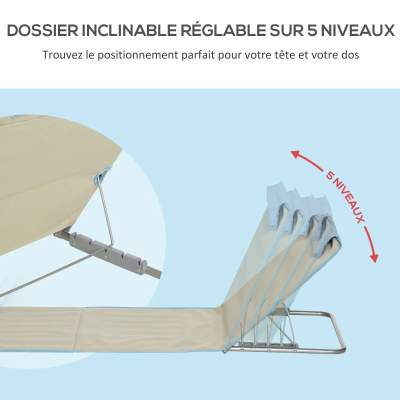 Outsunny Lot de 2 tapis de plage pliants avec dossier réglable 5 positions, appui-tête, tissu Oxford, sac de transport