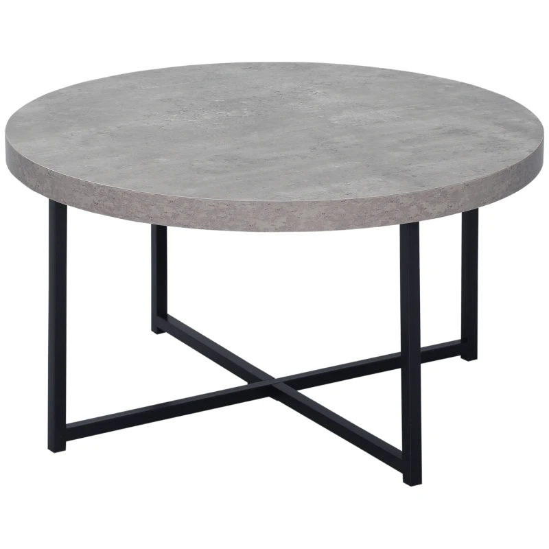 HOMCOM Table basse ronde effet béton ciré en bois et métal - Ø 80 x 45 cm - piètement croisé
