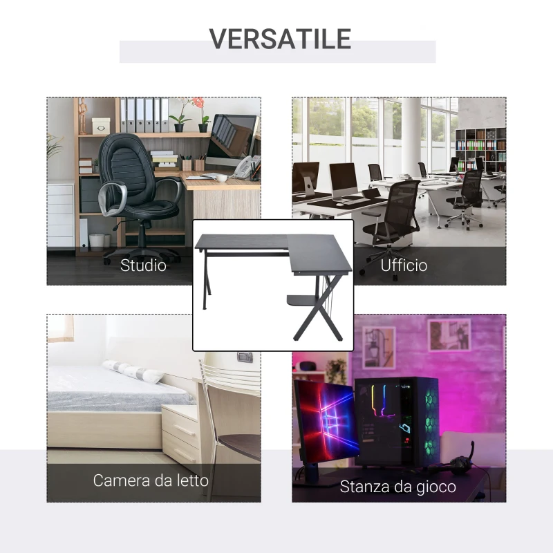 HOMCOM Scrivania Angolare per Computer scrivania da ufficio Tavolo PC in legno nero