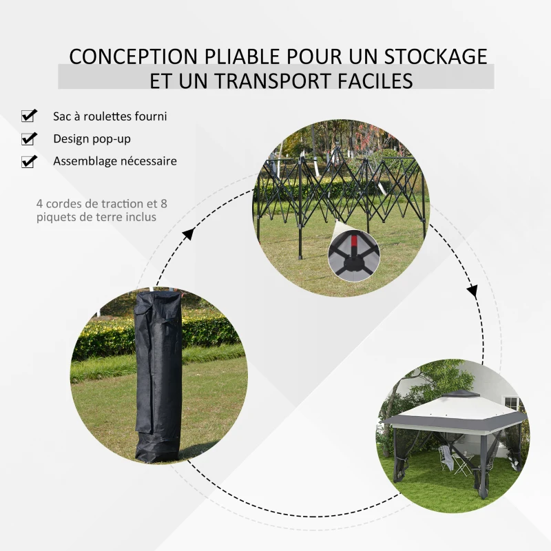 Outsunny Tonnelle barnum de jardin pop-up pliant acier polyester moustiquaires + sac de transport à roulettes gris